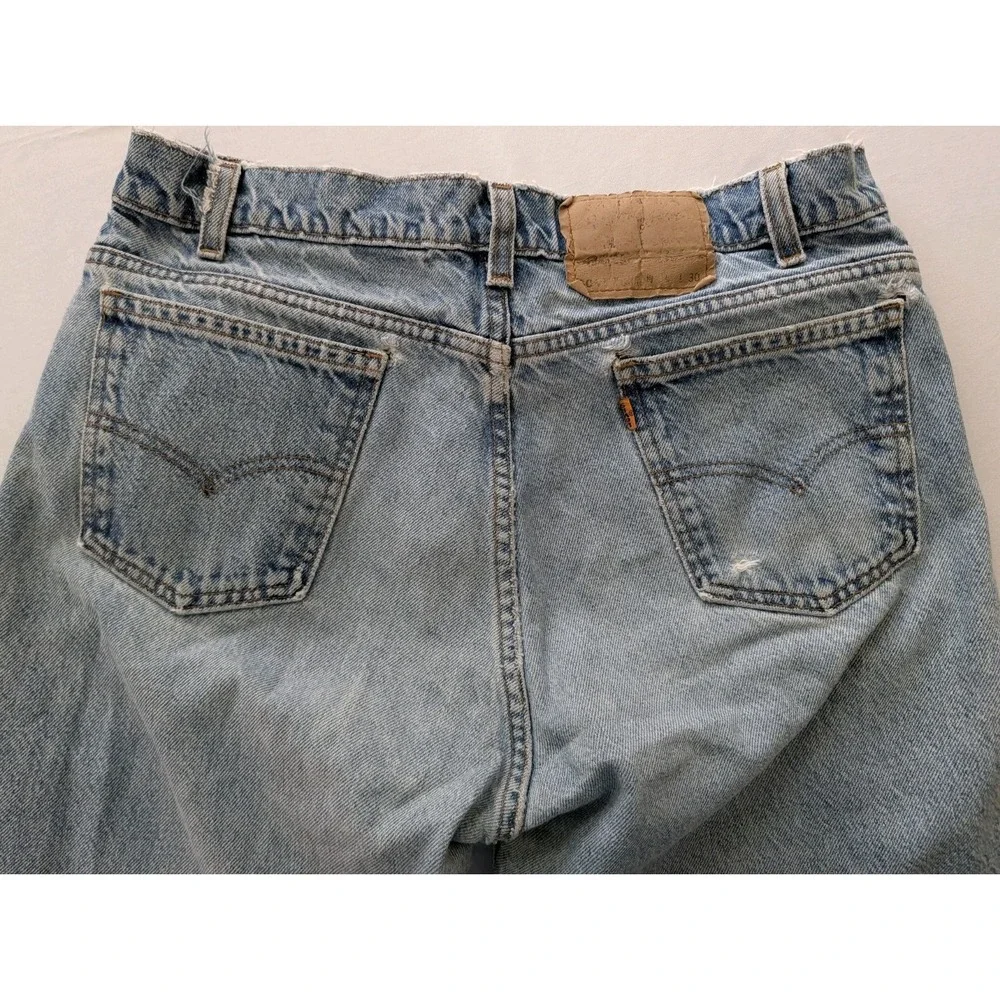 Vtg Levis 505 Orange Tab Jeans USA 80s Light Wash Distressed 32x30